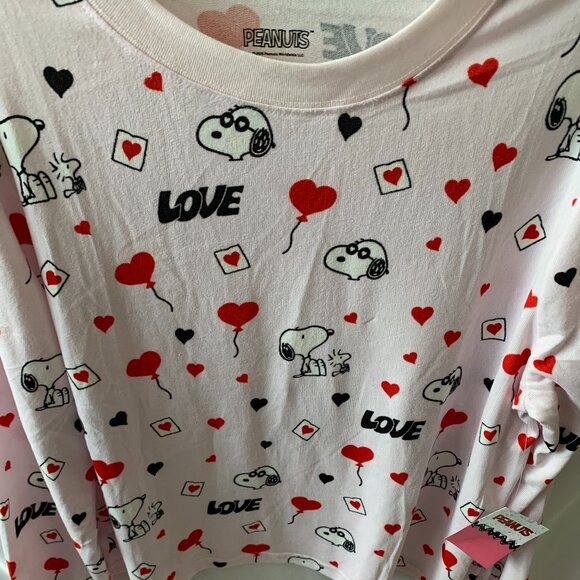 PEANUTS Snoopy Love Letters Knit Shorts Pajamas Set in Pink/Red Sz LARGE - Picture 3 of 5